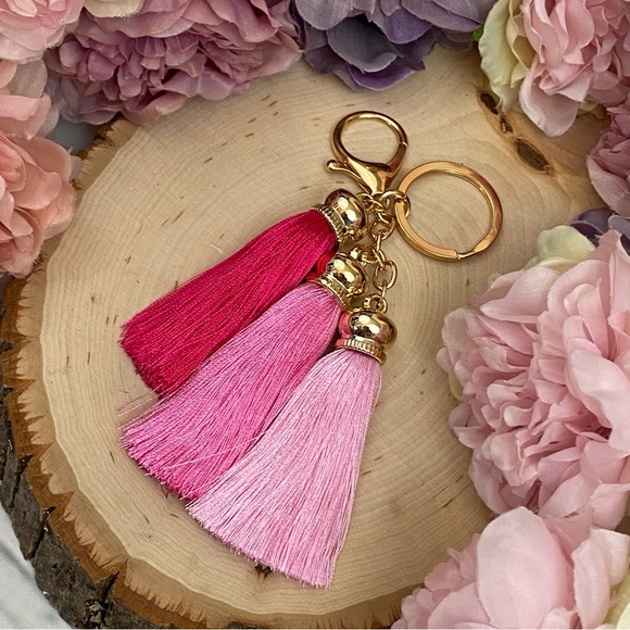 Multi Shade Pink Tassel Keychain Purse Charm - Picture 9 of 12
